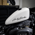 Matte White Harley-Davidson Sportster Tank Cover – Black Script | 3.3 Gallon (12.5L)
