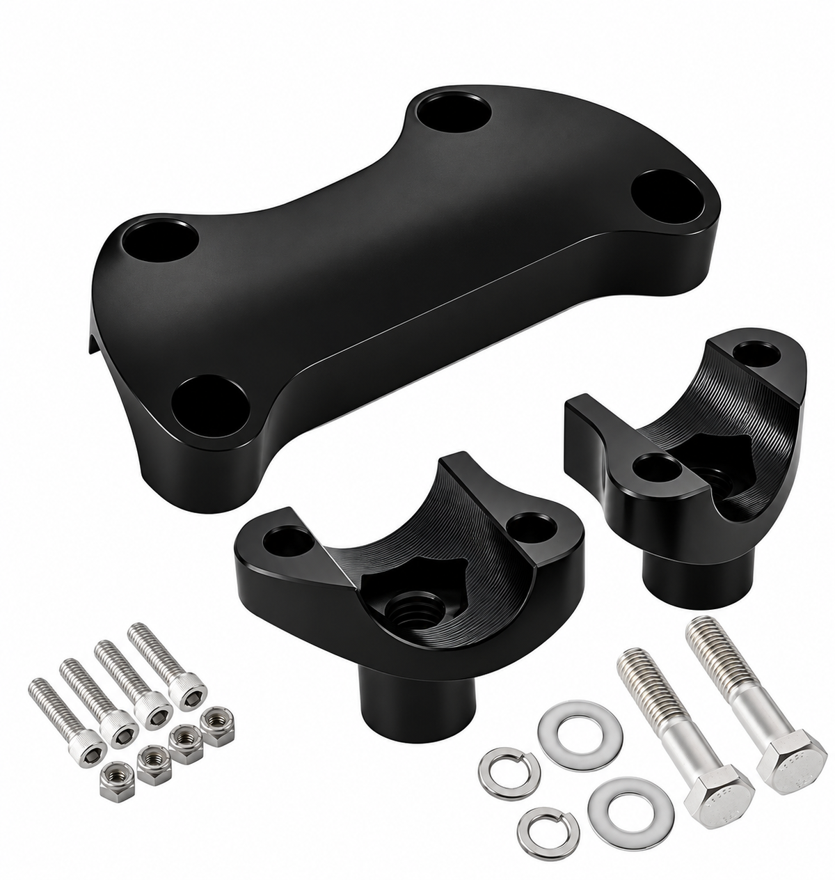 Black 1" inch Handlebar Riser/Top Clamp Kit
